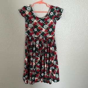 Dot Dot Smile Girls Red and Green Floral Plaid Holiday Twirl Dress Size 5/6